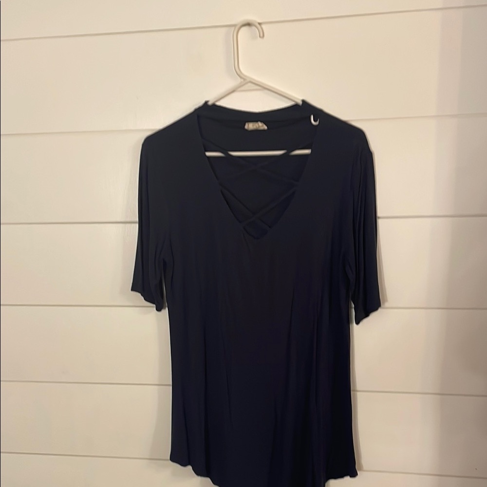 Women's Navy V-Neck Top